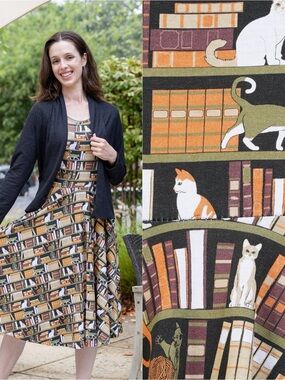 NWT SVAHA USA Cat-A-Log of Feline Fiction Twirl Dress with Pockets